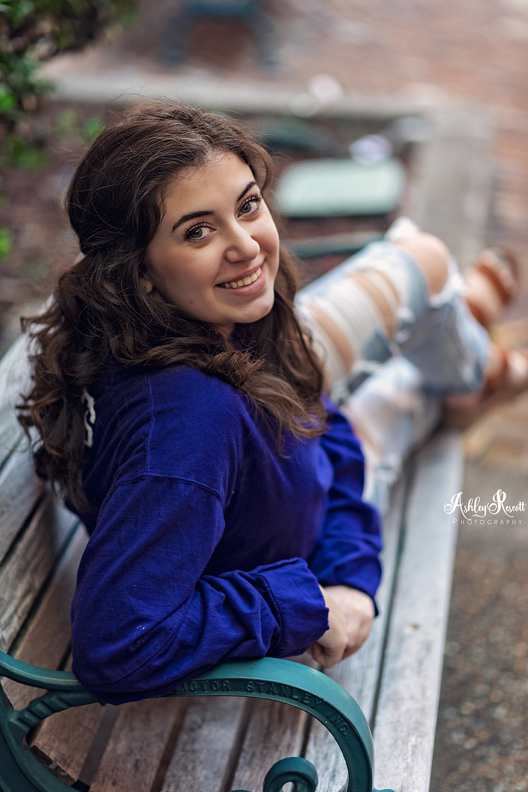 teen girl on bench